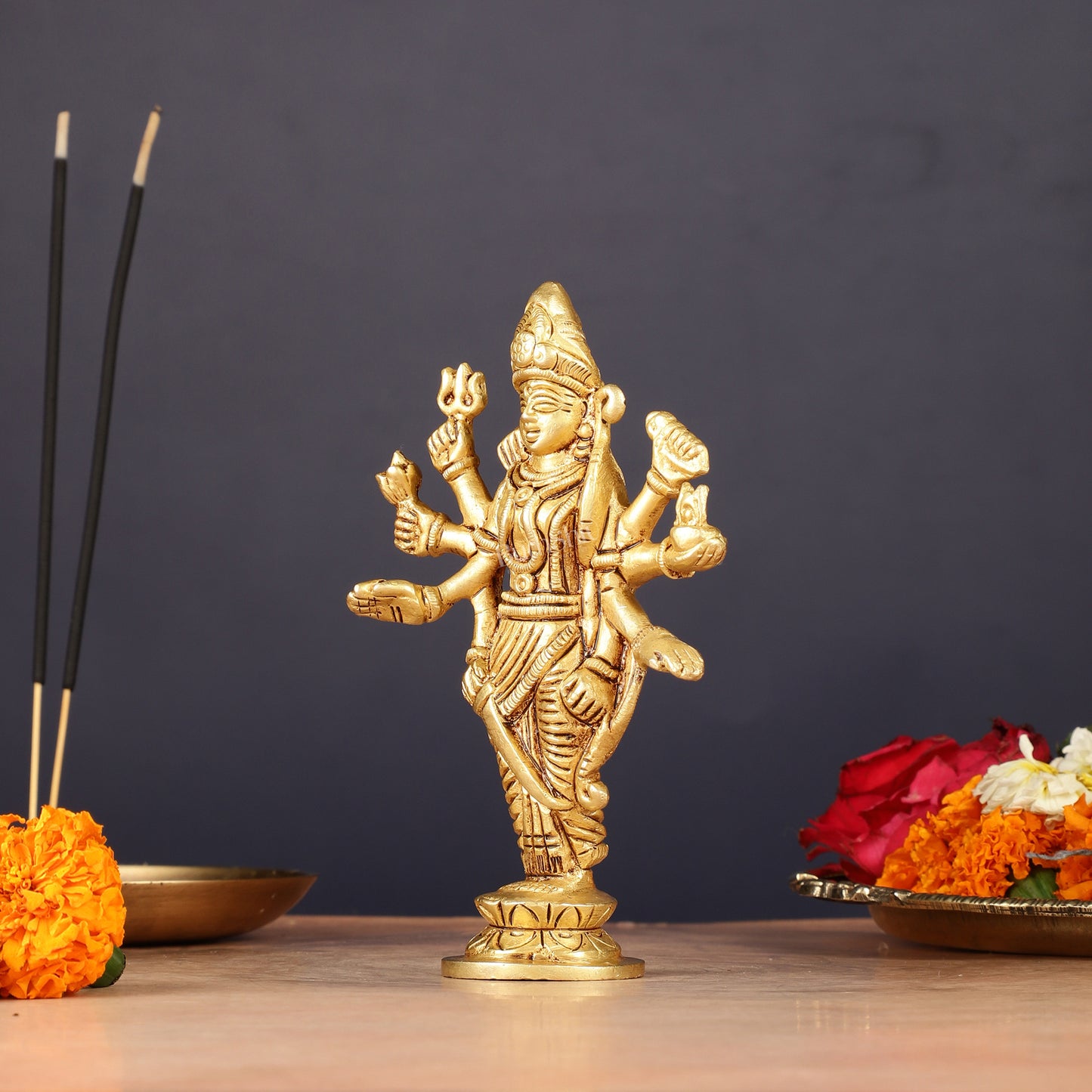 Pure Brass Standing Ma Durga Bhawani Idol | 5" Height