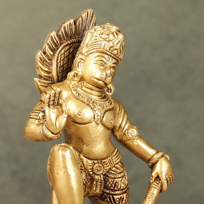 Small Pure Brass Standing Hanuman Idol | 6"