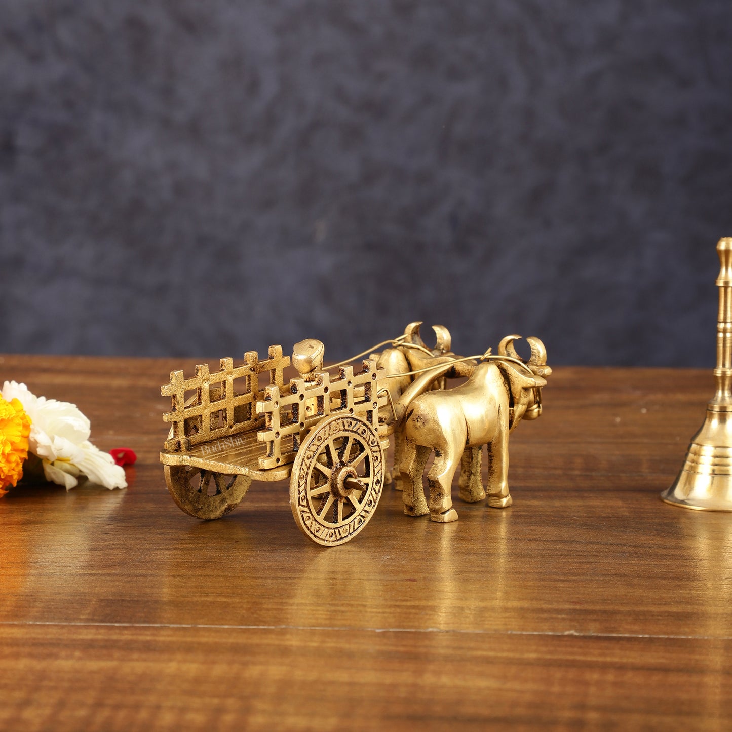 Pure Brass Bullock Cart Showpiece with Indian villager - 2" Height