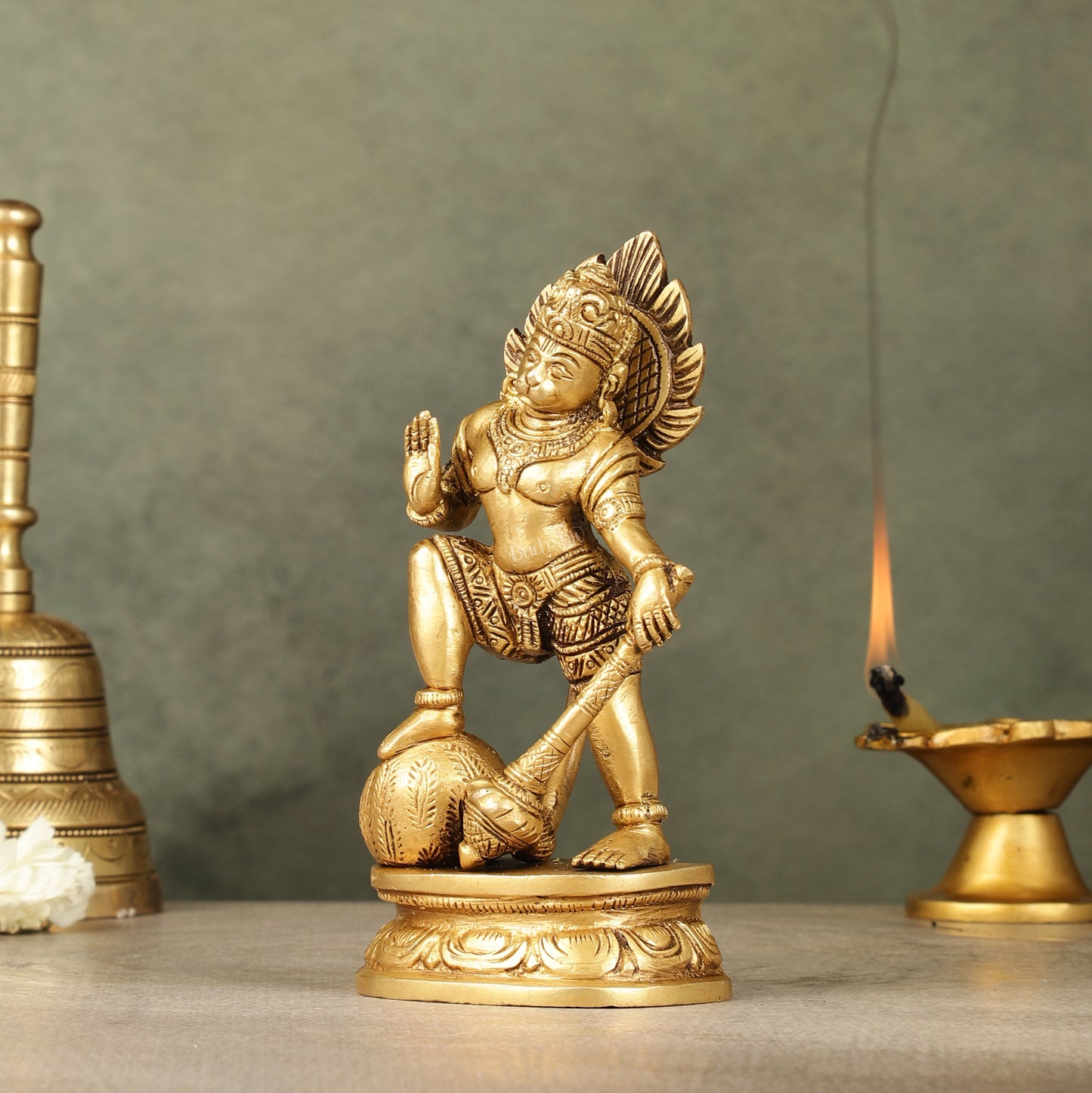 Small Pure Brass Standing Hanuman Idol | 6"