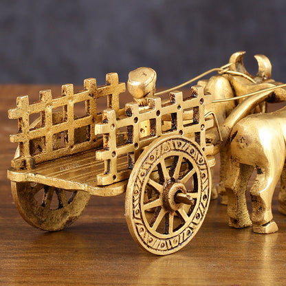 Pure Brass Bullock Cart Showpiece with Indian villager - 2" Height