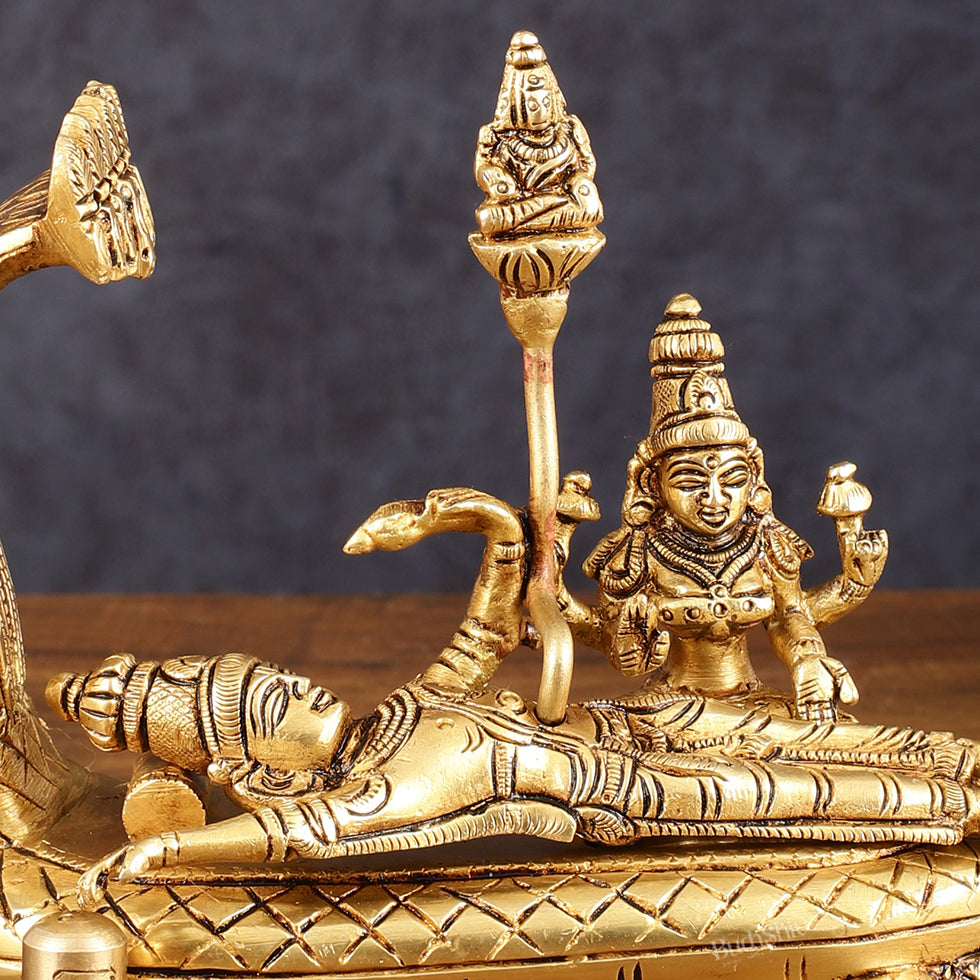 Pure Brass Superfine Padmanabha Swamy with devinlakshmi Idol - 5.5" Height