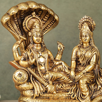 Pure Brass Lakshmi Narayan Resting on Sheshanaag Idol - 8 inch