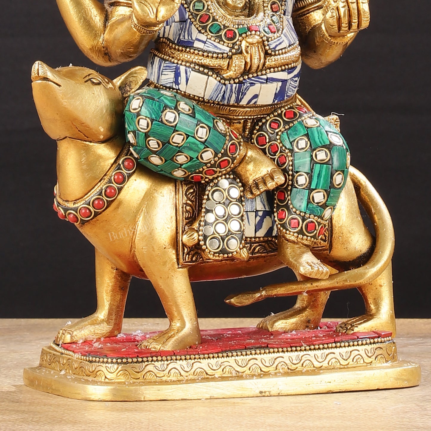 Exquisite Brass Ganesha on Mouse Idol with Meenakari | 10"