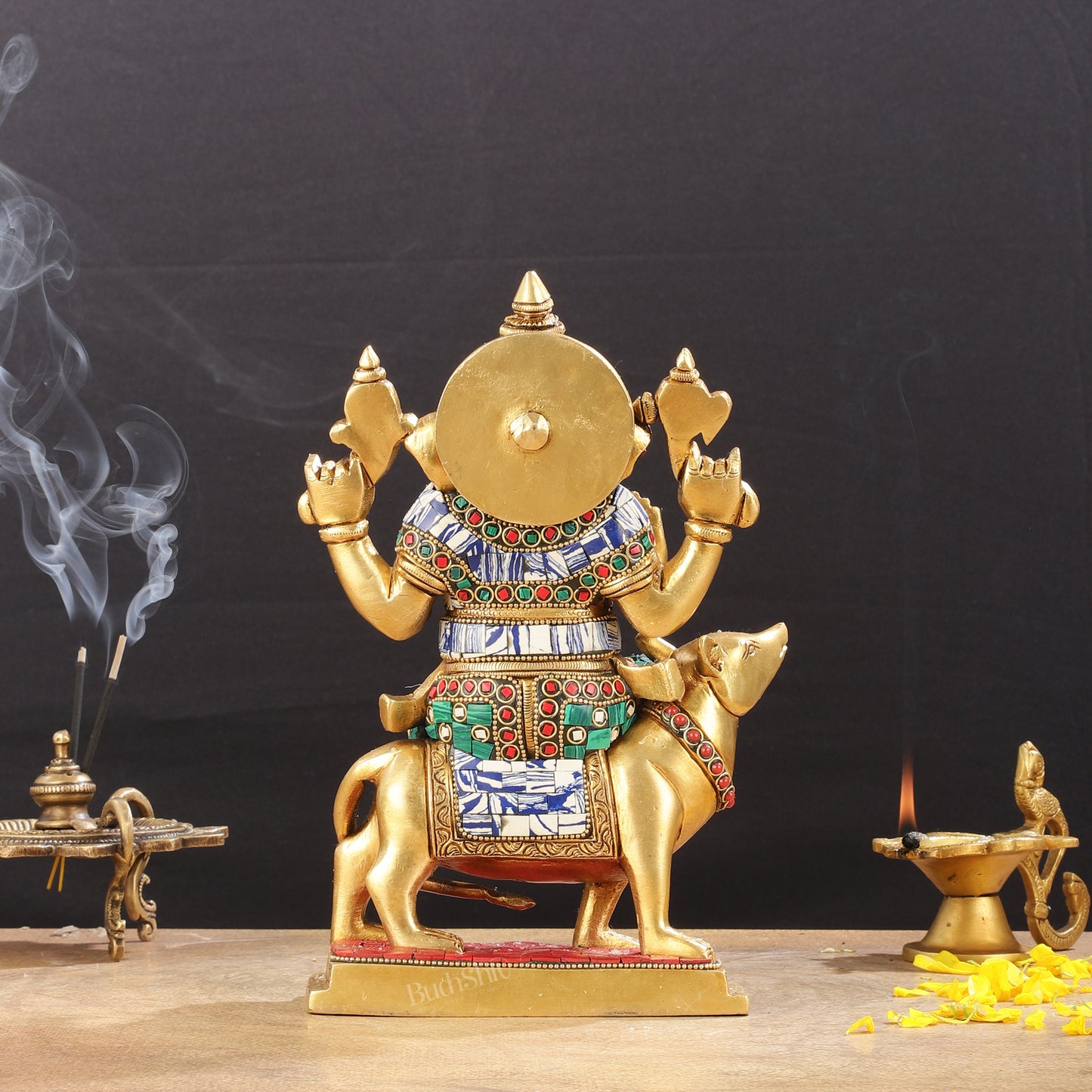 Exquisite Brass Ganesha on Mouse Idol with Meenakari | 10"