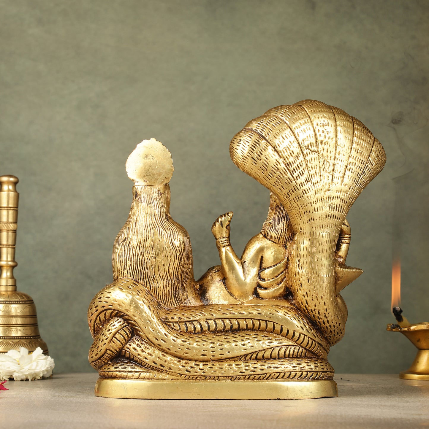 Pure Brass Lakshmi Narayan Resting on Sheshanaag Idol - 8 inch