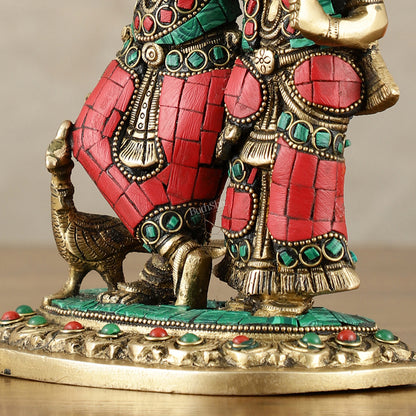 Exquisite Pure Brass Superfine Radha Krishna Idol – 7 inch stonework