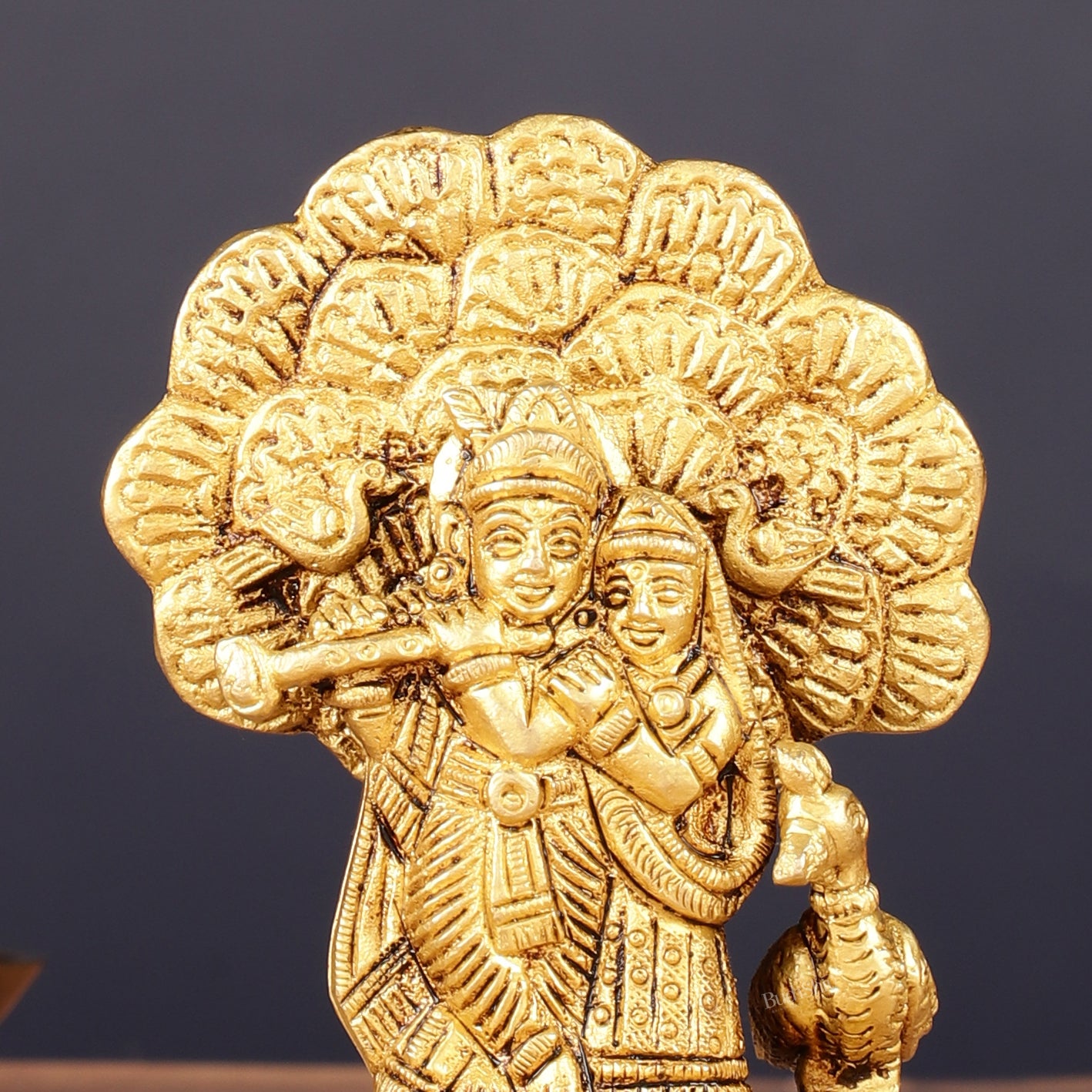 Elegant 3-inch Brass Radha Krishna with Tree and Peacock Idol