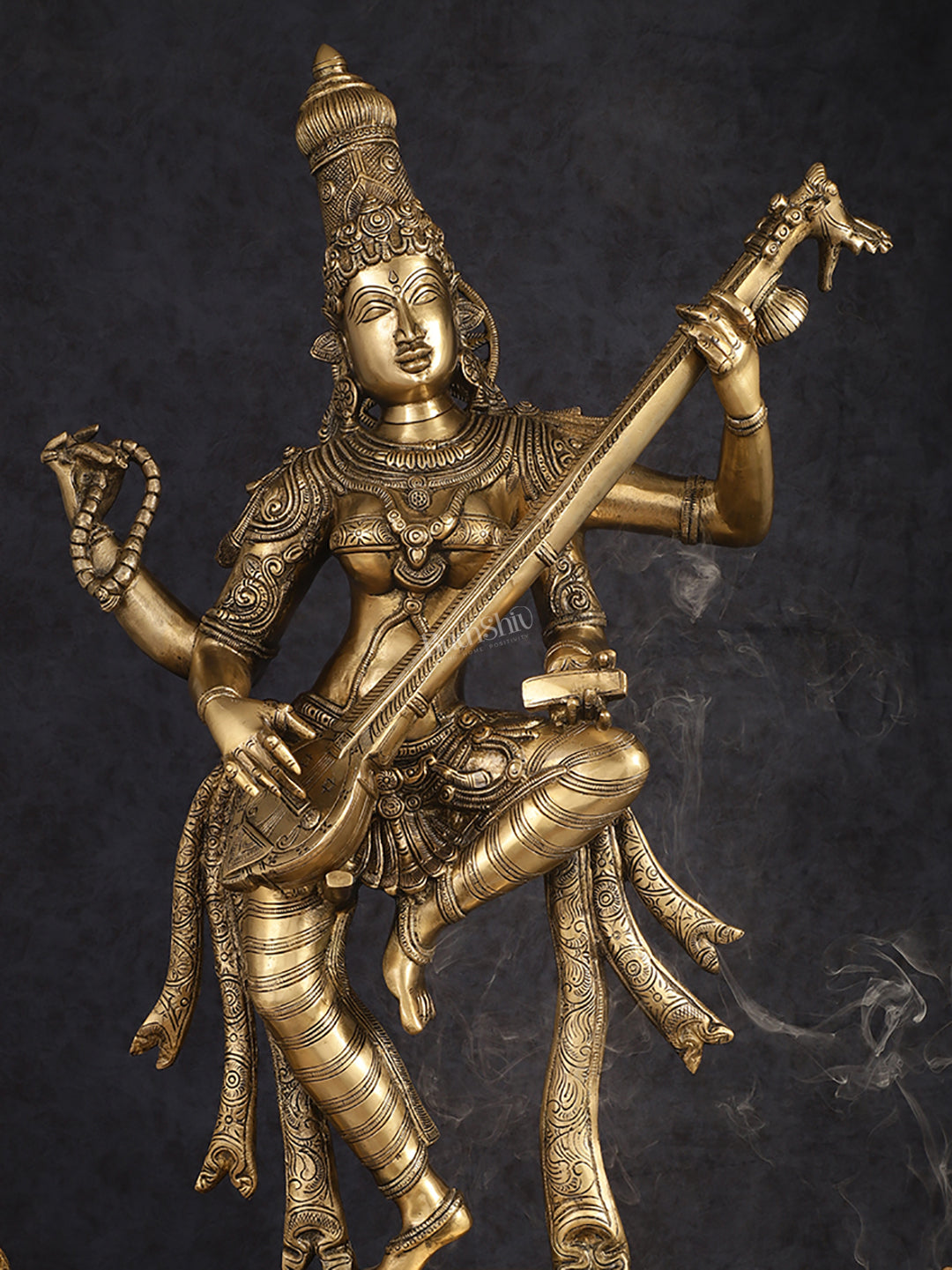 Brass Dancing Saraswati Idol 32"