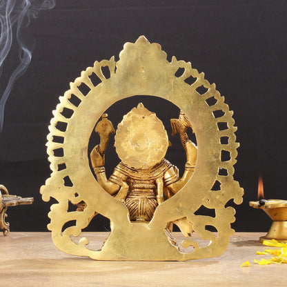 Superfine 9-Inch Brass Lord Ganesha Statue with Arch Prabhavali