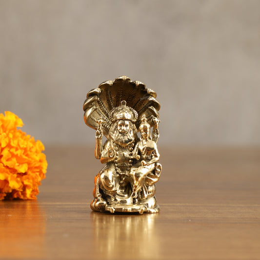 Pure Brass Miniature Narsimha Lakshmi Idol - 2 Inch