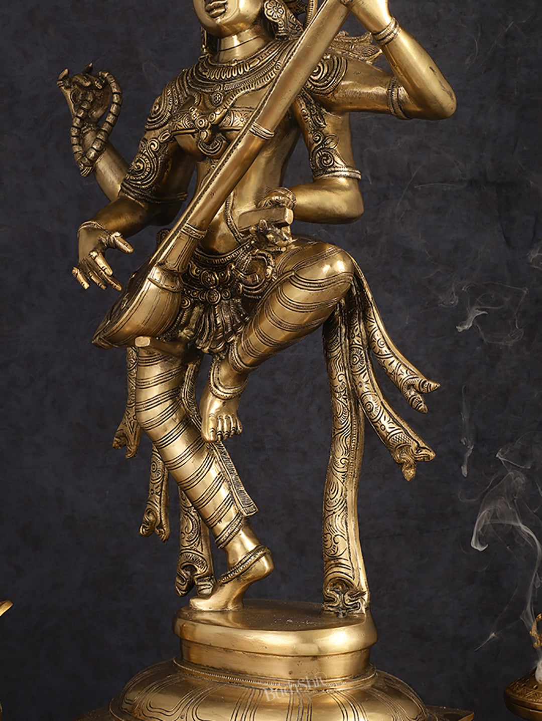 Brass Dancing Saraswati Idol 32"