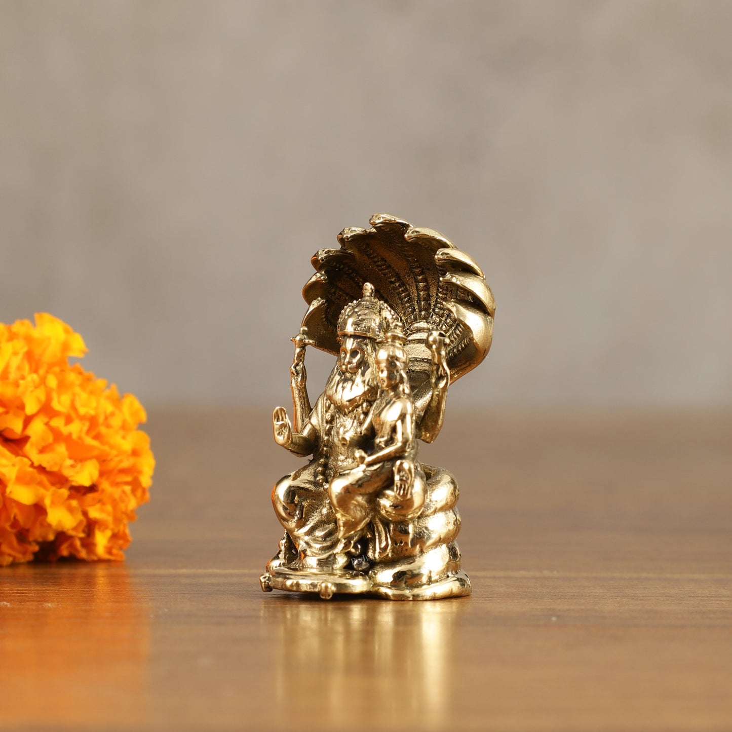 Pure Brass Miniature Narsimha Lakshmi Idol - 2 Inch