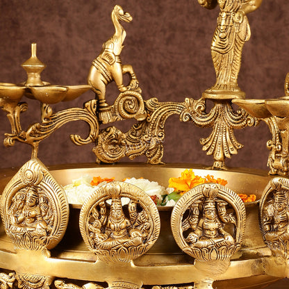 Handcrafted Ashtalakshmi Brass Urli with Diyas | Height: 16 Inch