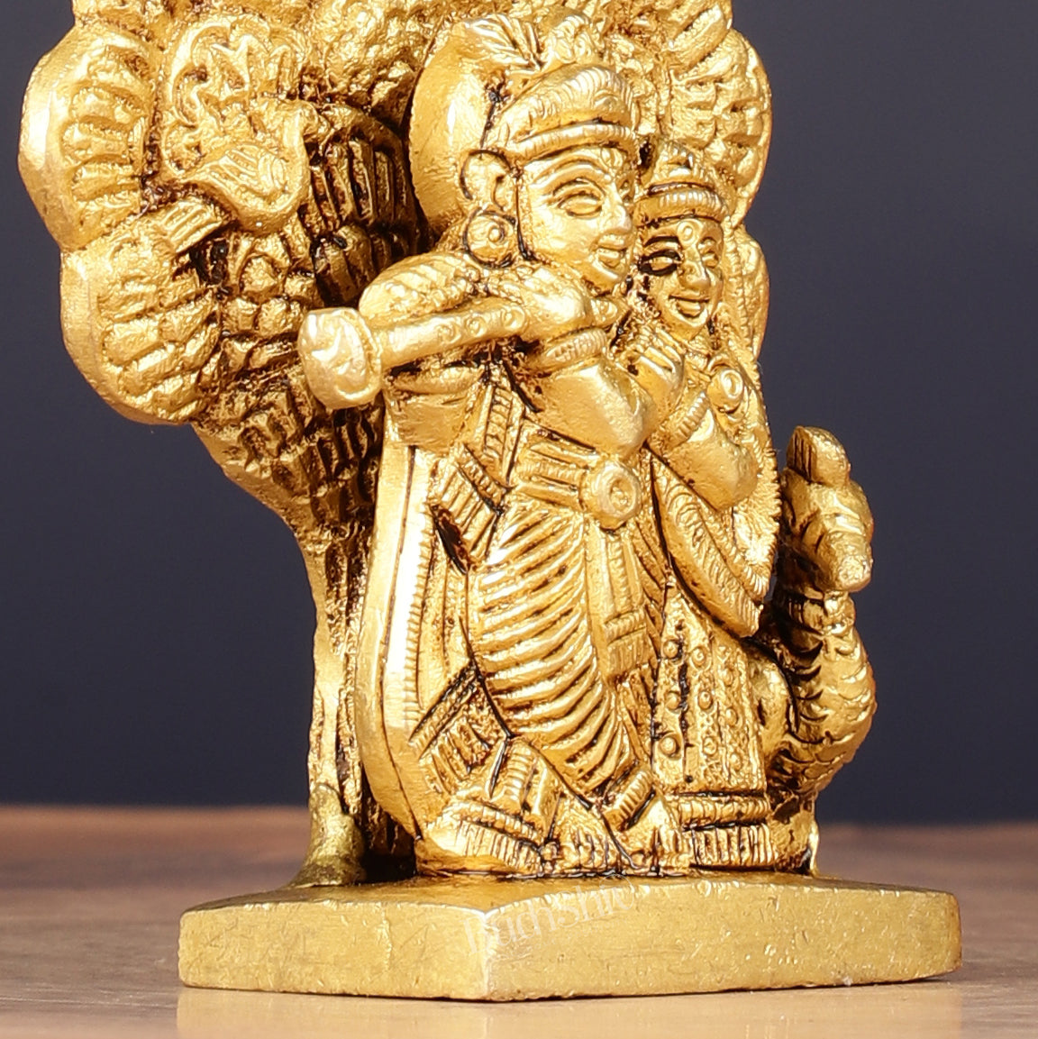 Elegant 3-inch Brass Radha Krishna with Tree and Peacock Idol