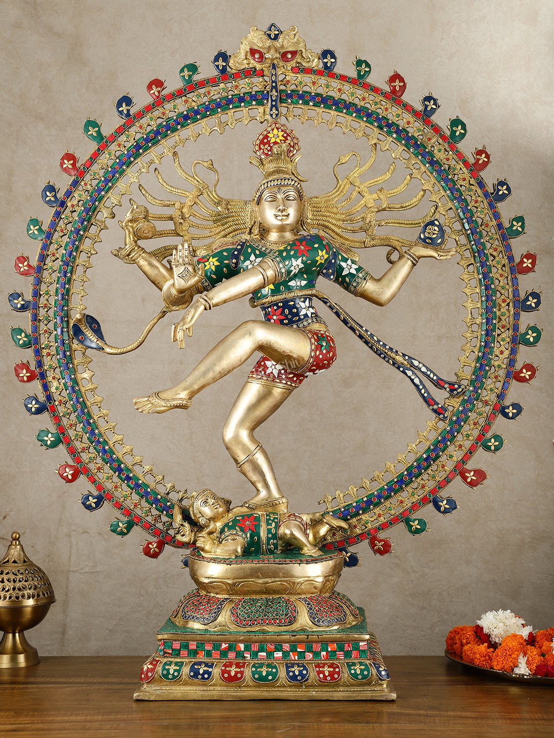 Large Handcrafted Superfine Brass Nataraja Statue by BudhShiv | 36" Tall | With Stonework