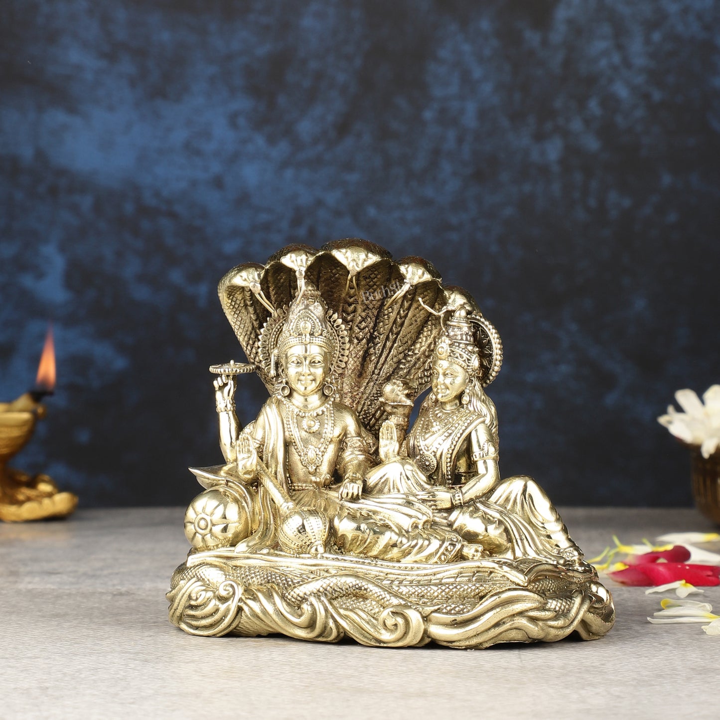 Superfine Brass Lakshmi Narayana Vishnu Idol - 5.5 inch