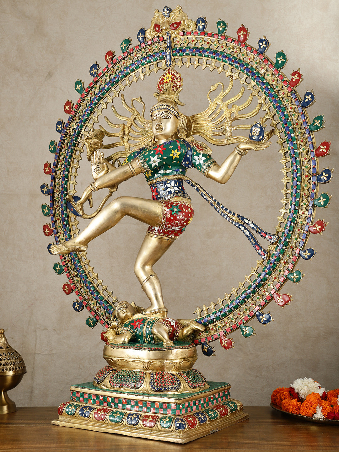 Large Handcrafted Superfine Brass Nataraja Statue by BudhShiv | 36" Tall | With Stonework