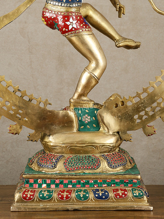 Large Handcrafted Superfine Brass Nataraja Statue by BudhShiv | 36" Tall | With Stonework