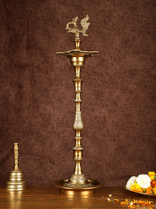 Brass Handmade Peacock Samai Inauguration Lamp 26"