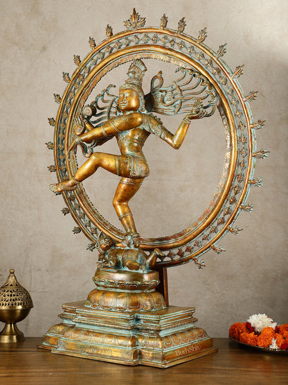 Vintage Brass Dancing Shiva Nataraja Sculpture with Removable Frame | 34" | 32 kg