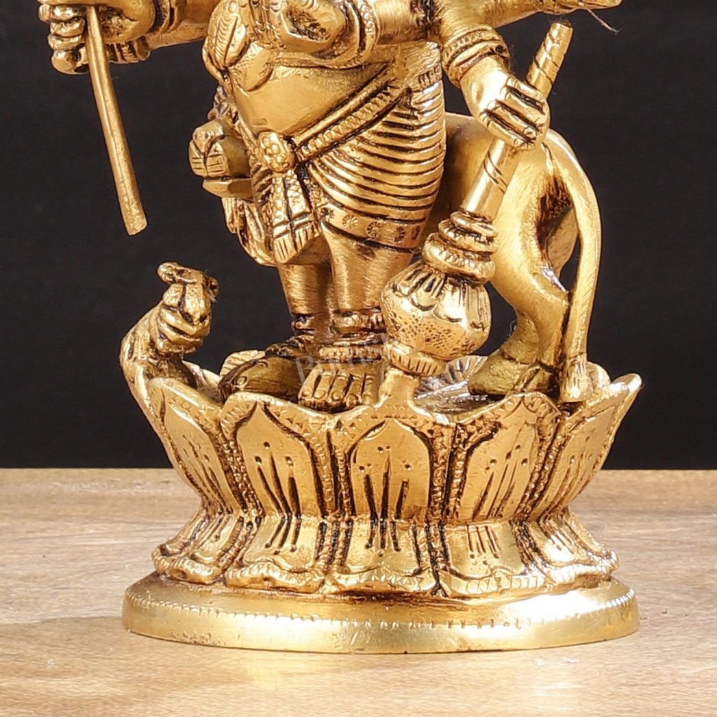 Superfine 8-Inch Brass Kanadrishti Ganesha with Lion Idol