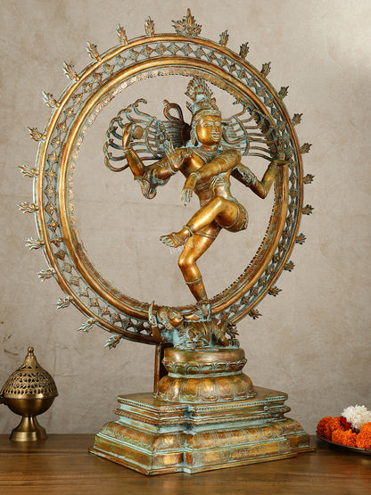 Vintage Brass Dancing Shiva Nataraja Sculpture with Removable Frame | 34" | 32 kg