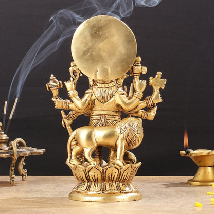 Superfine 8-Inch Brass Kanadrishti Ganesha with Lion Idol