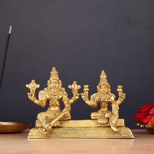 Pure Brass Sitting Vishnu Lakshmi Narayan Idol 3.75 inch
