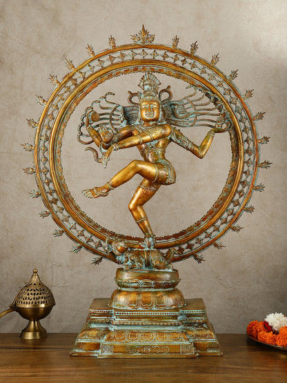 Vintage Brass Dancing Shiva Nataraja Sculpture with Removable Frame | 34" | 32 kg