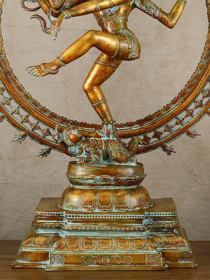 Vintage Brass Dancing Shiva Nataraja Sculpture with Removable Frame | 34" | 32 kg