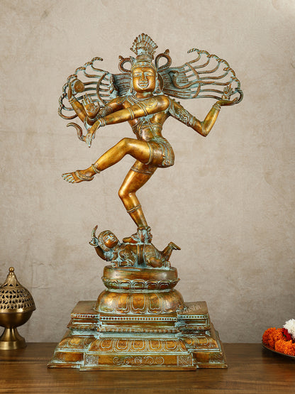 Vintage Brass Dancing Shiva Nataraja Sculpture with Removable Frame | 34" | 32 kg