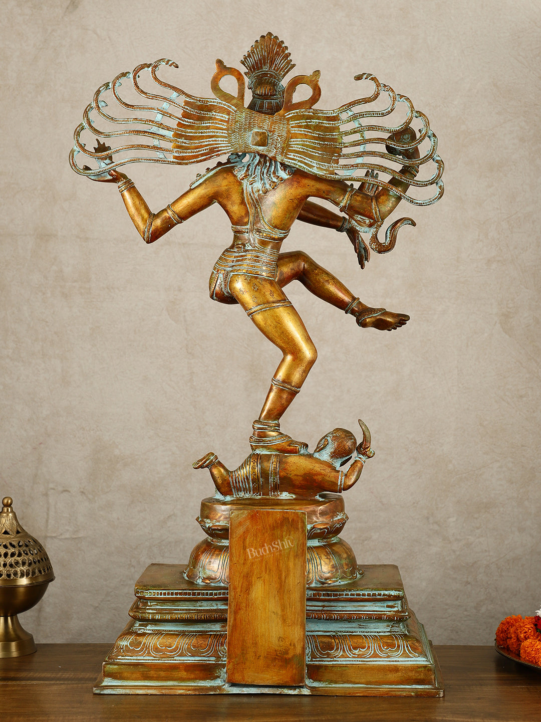 Vintage Brass Dancing Shiva Nataraja Sculpture with Removable Frame | 34" | 32 kg