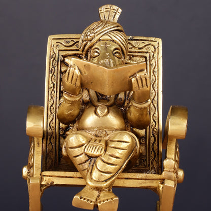 Pure Brass Lord Ganapati Seated on a Swinging Chair Idol Showpiece 6.5"