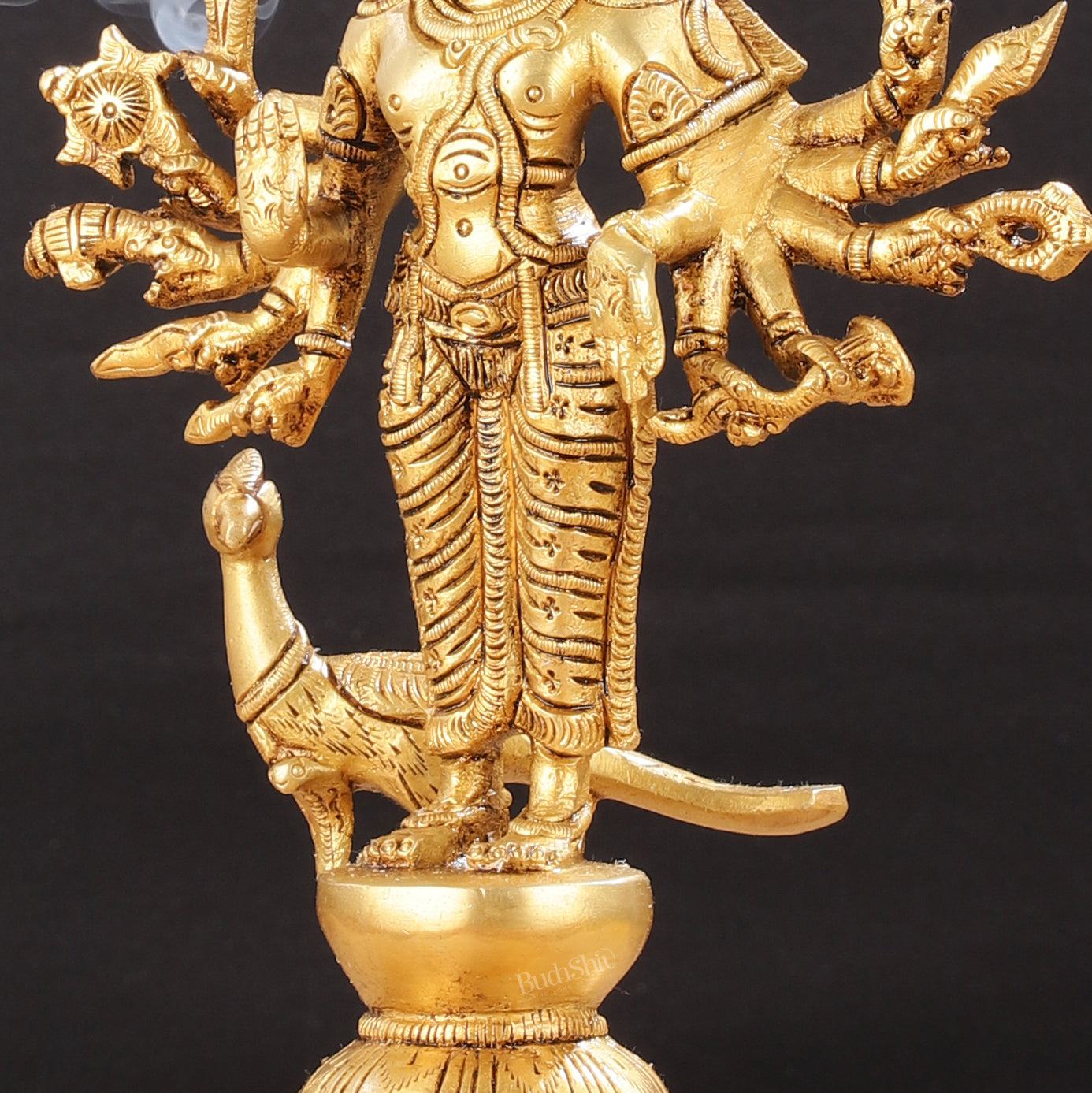 Pure Brass Shanmukha Murugan Idol with Six Heads 10.5 inch