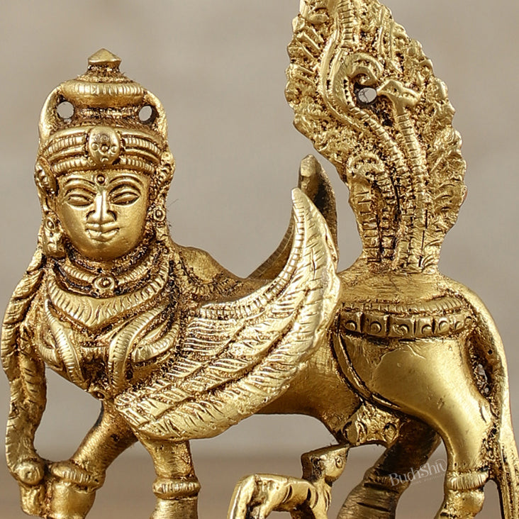 Brass Handcrafted Kamdhenu Cow with Calf Idol - Gold Finish, Divine Symbol of Abundance