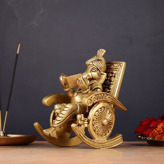 Pure Brass Lord Ganapati Seated on a Swinging Chair Idol Showpiece 6.5"
