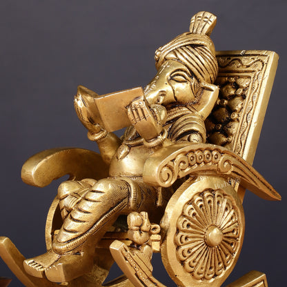 Pure Brass Lord Ganapati Seated on a Swinging Chair Idol Showpiece 6.5"