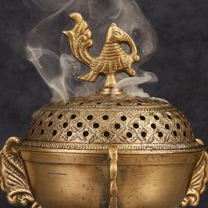 Pure Brass Peacock Loban Dhoop Burner 5"