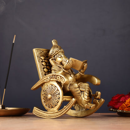 Pure Brass Lord Ganapati Seated on a Swinging Chair Idol Showpiece 6.5"