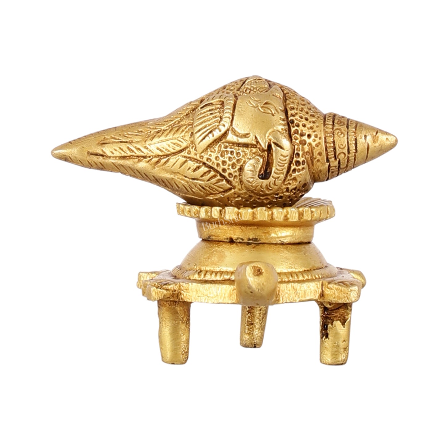 Brass small ganesha shankh on tortoise stand