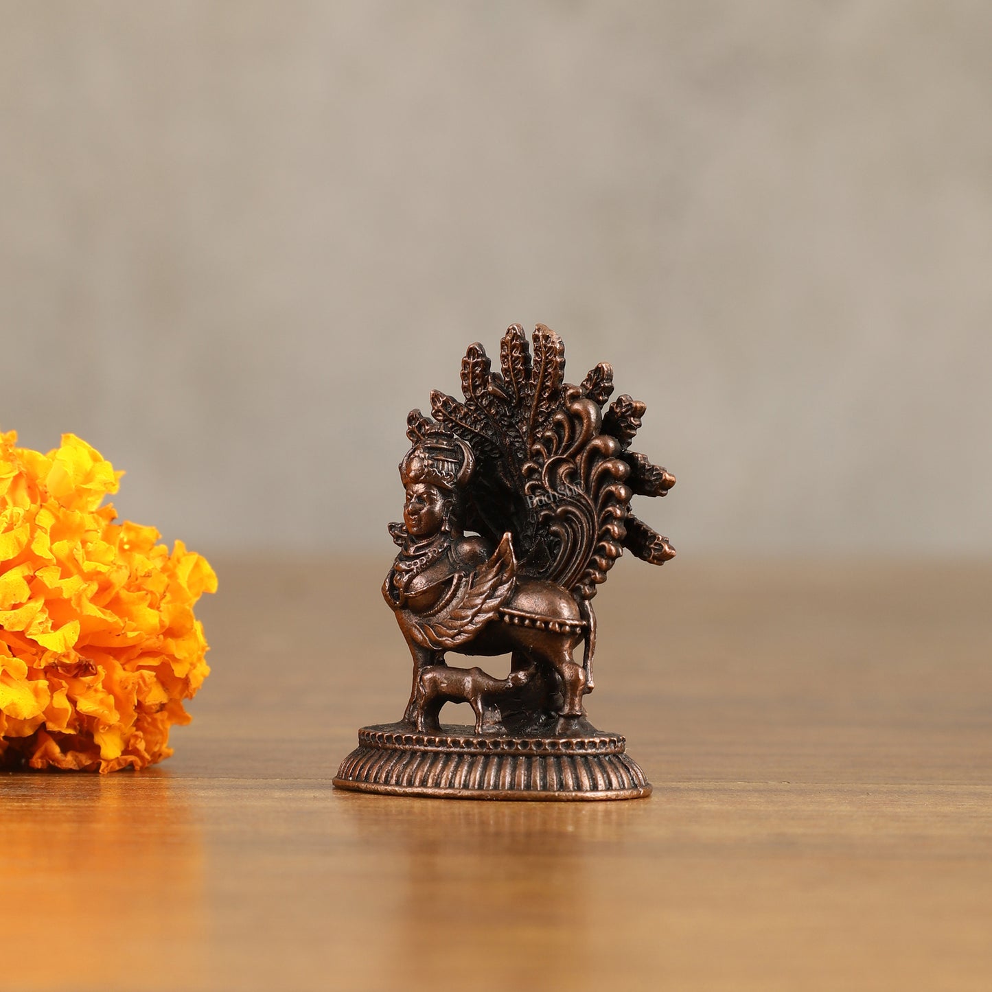 Pure Copper Kamdhenu Cow with Kalpavriksha Tree Idol - 2 Inch