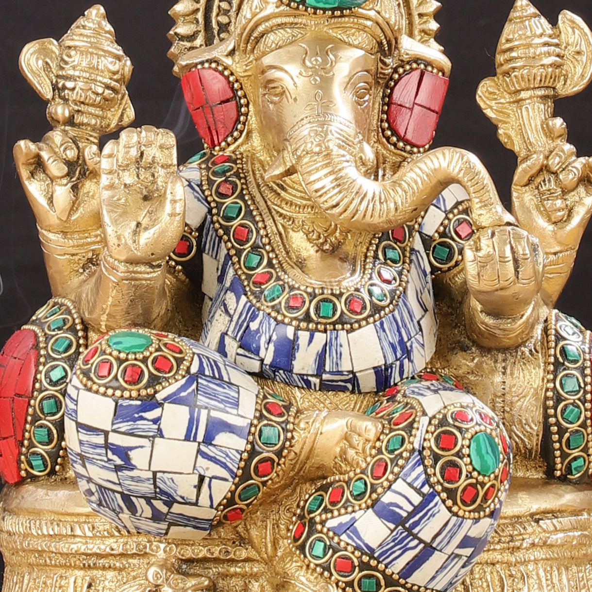 Pure Brass Lord Ganesha Statue with Mosaic work 8 inch