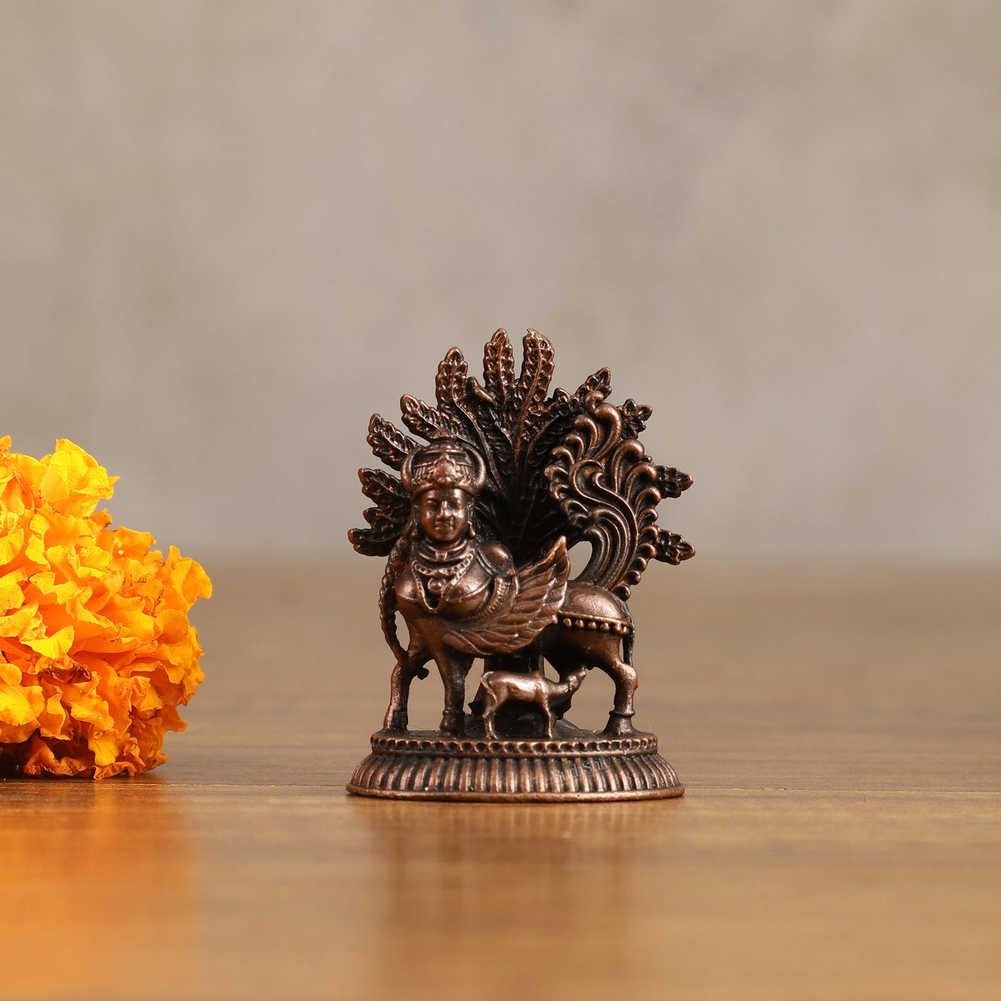 Pure Copper Kamdhenu Cow with Kalpavriksha Tree Idol - 2 Inch