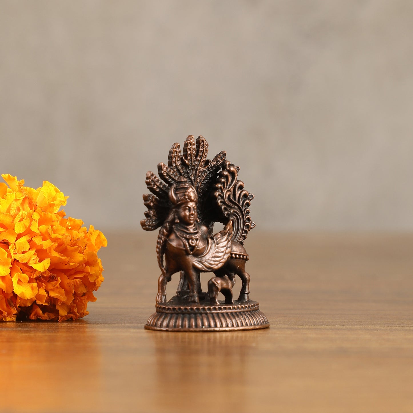 Pure Copper Kamdhenu Cow with Kalpavriksha Tree Idol - 2 Inch