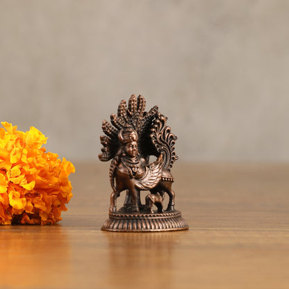 Pure Copper Kamdhenu Cow with Kalpavriksha Tree Idol - 2 Inch