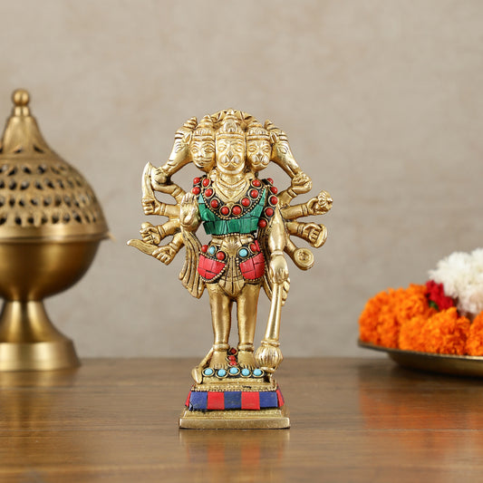 Pure Brass Standing Panchmukhi Hanuman Idol - 7"