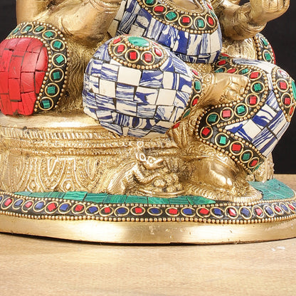 Pure Brass Lord Ganesha Statue with Mosaic work 8 inch