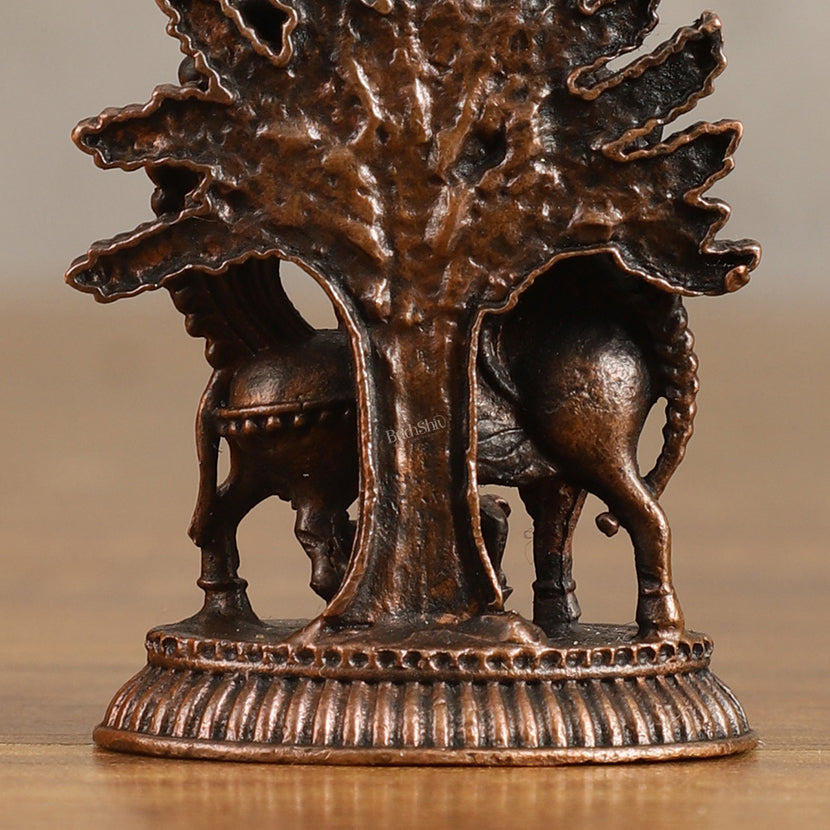 Pure Copper Kamdhenu Cow with Kalpavriksha Tree Idol - 2 Inch