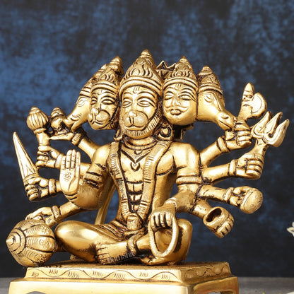 Pure Brass Panchmukhi Hanuman Idol - Superfine 6.5"